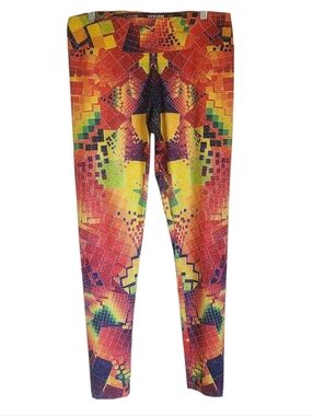 vision lab + cos allyson grey multi-color geometric mosaic leggings womens XL